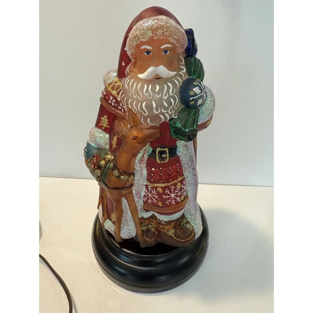 Vtg Merck Santa with Deer Old World Christmas 2007 Nordic Lights Up Glass